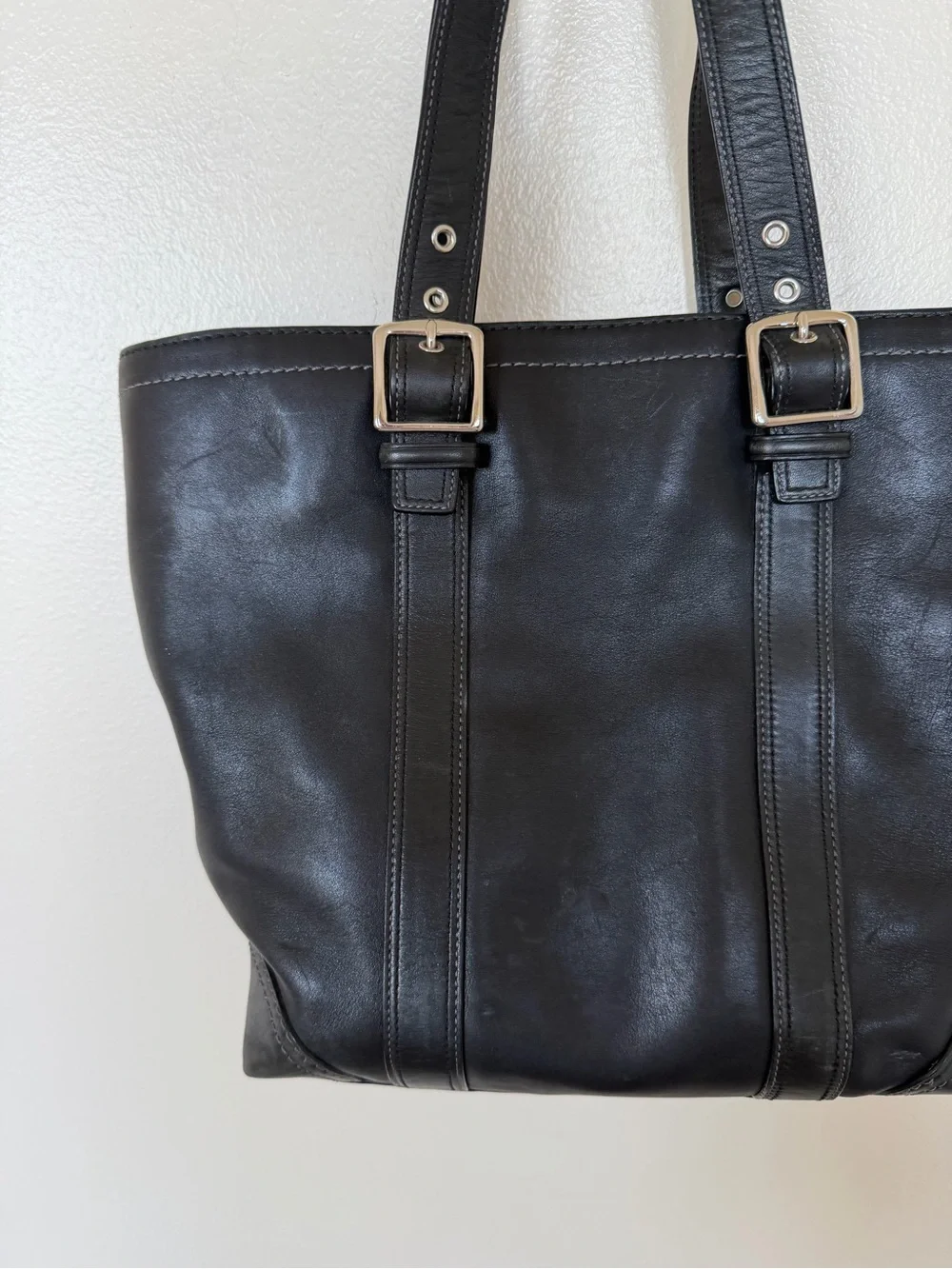COACH Hampton F10194 Vintage Black Smooth Leather Tote Shoulder Bag